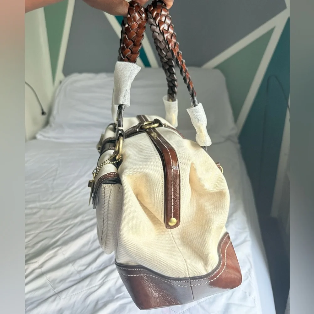 Coach Daphne Canvas & Leather Satchel – NWT Ivory & Mahogany | Braided Handles